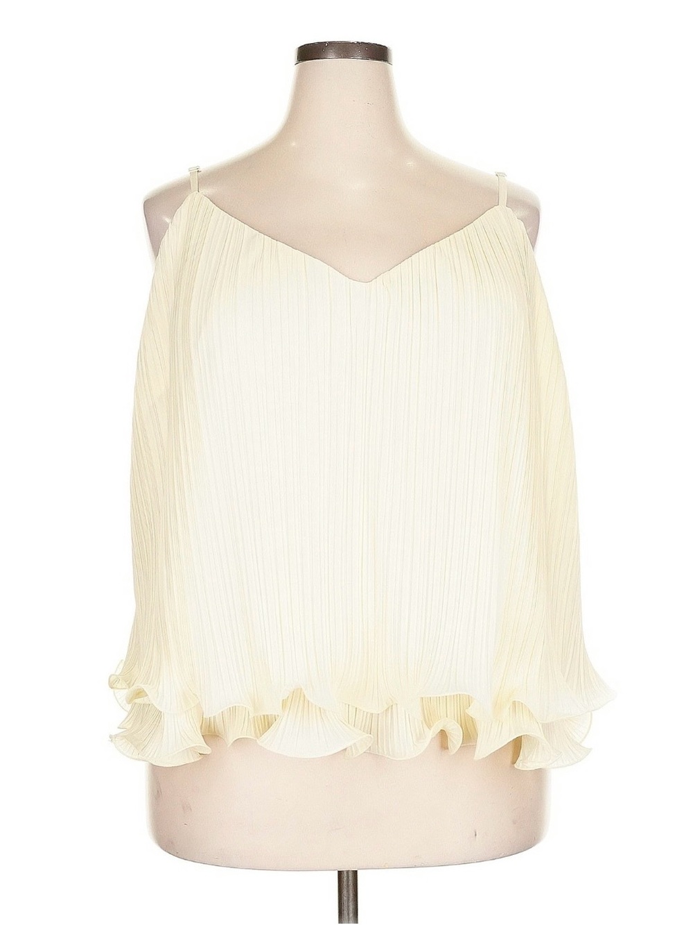 ANTHROPOLOGIE Cream Ruffle Hem Pleated Spaghetti Strap Top